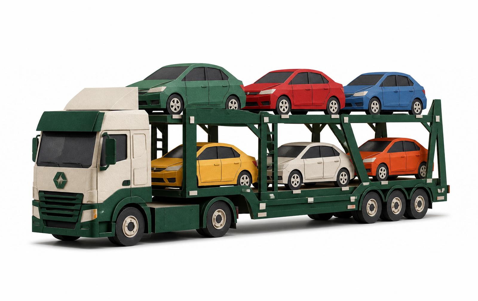 Papercraft vrachtwagen vol auto's - Drivix internationale autogroothandel